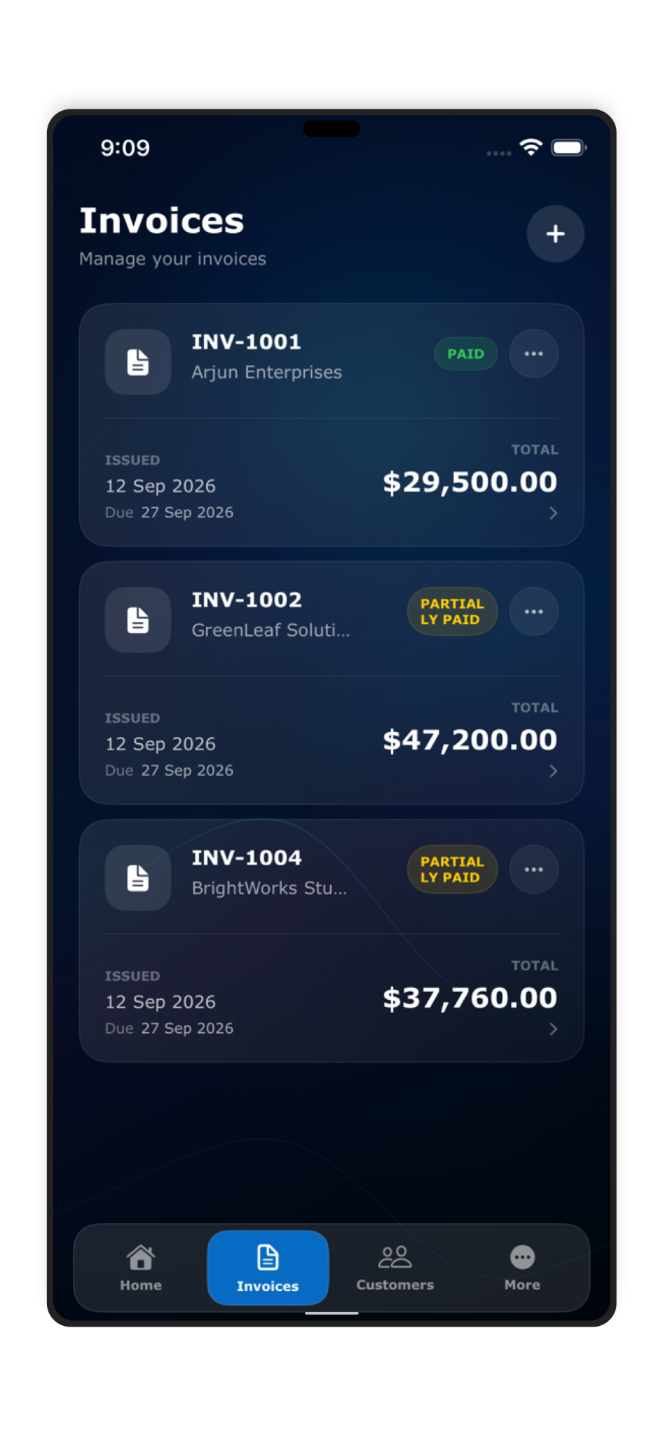 BizPeopleWorks invoices screen