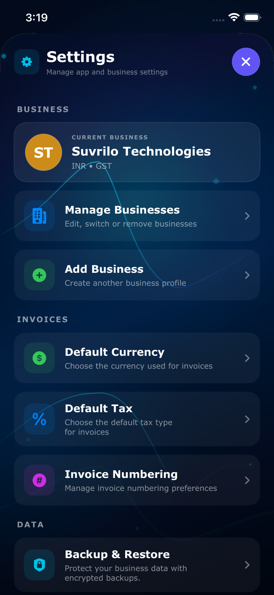 BizPeopleWorks settings screen